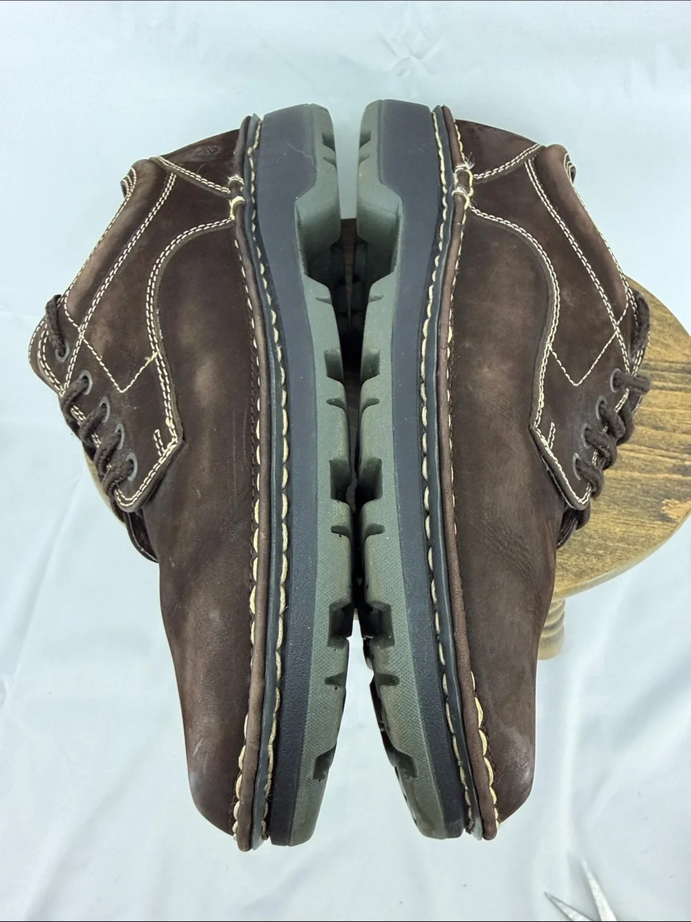 Earth Shoe Mark II Brown Suede w/ Cream Stitches Lace-up Boat Shoes, sz 10